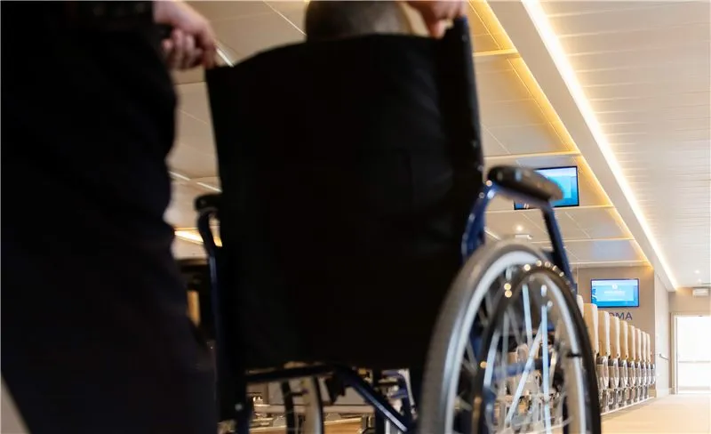 Wheelchair and ADA passenger access inside the Balearia Caribbean Jaume II ferry to Bimini, Bahamas